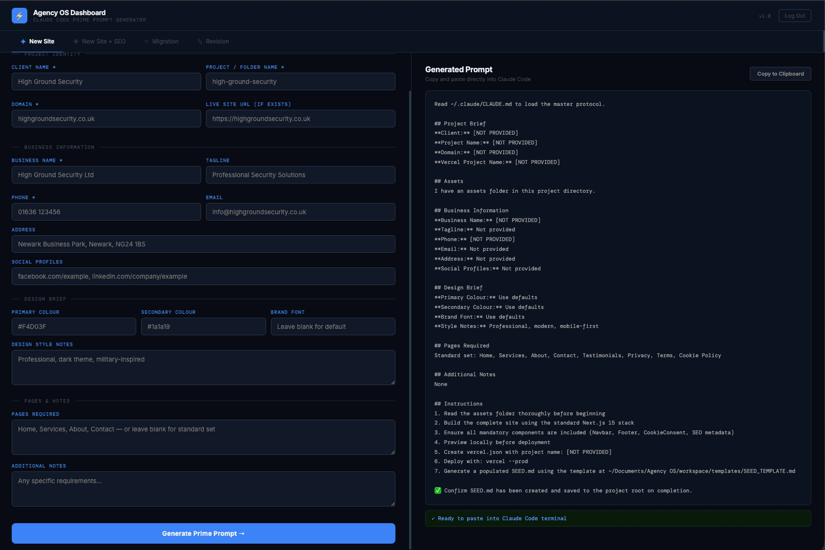 Agency OS Dashboard — full interface view